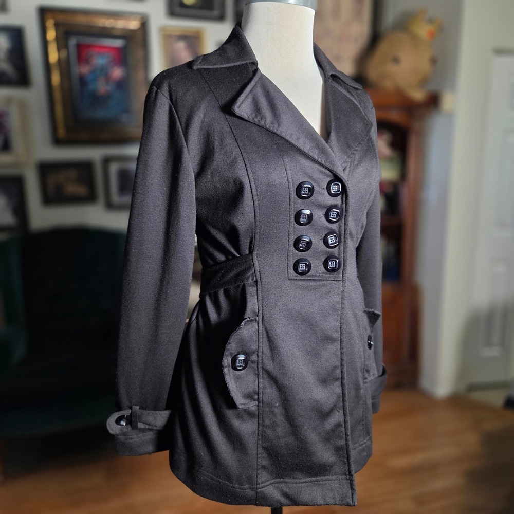 Heart Soul Black Double Breasted Button Front Peacoat Jacket Womens Large